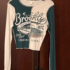 Full Tilt Green and White Graphic Long Sleeve Top